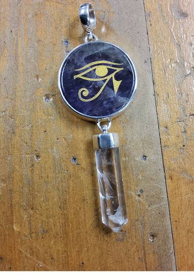 Sterling Silver Eye Of Horus Amethyst and Quartz Pendant image 0